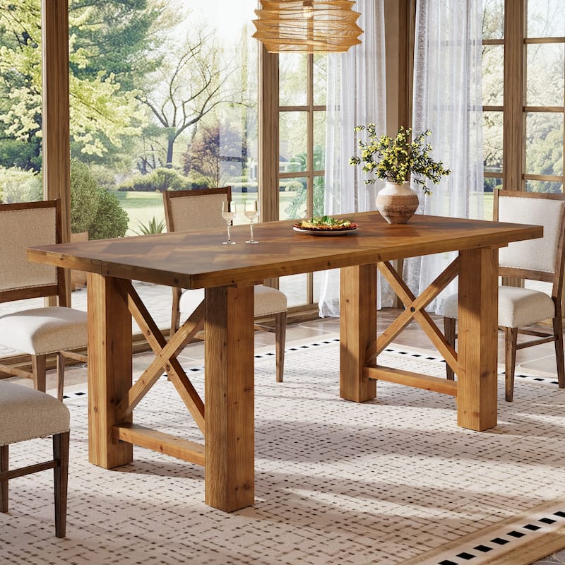 63-Inch Dining Table for 4-6, Farmhouse Solid Fir Wood Kitchen Table