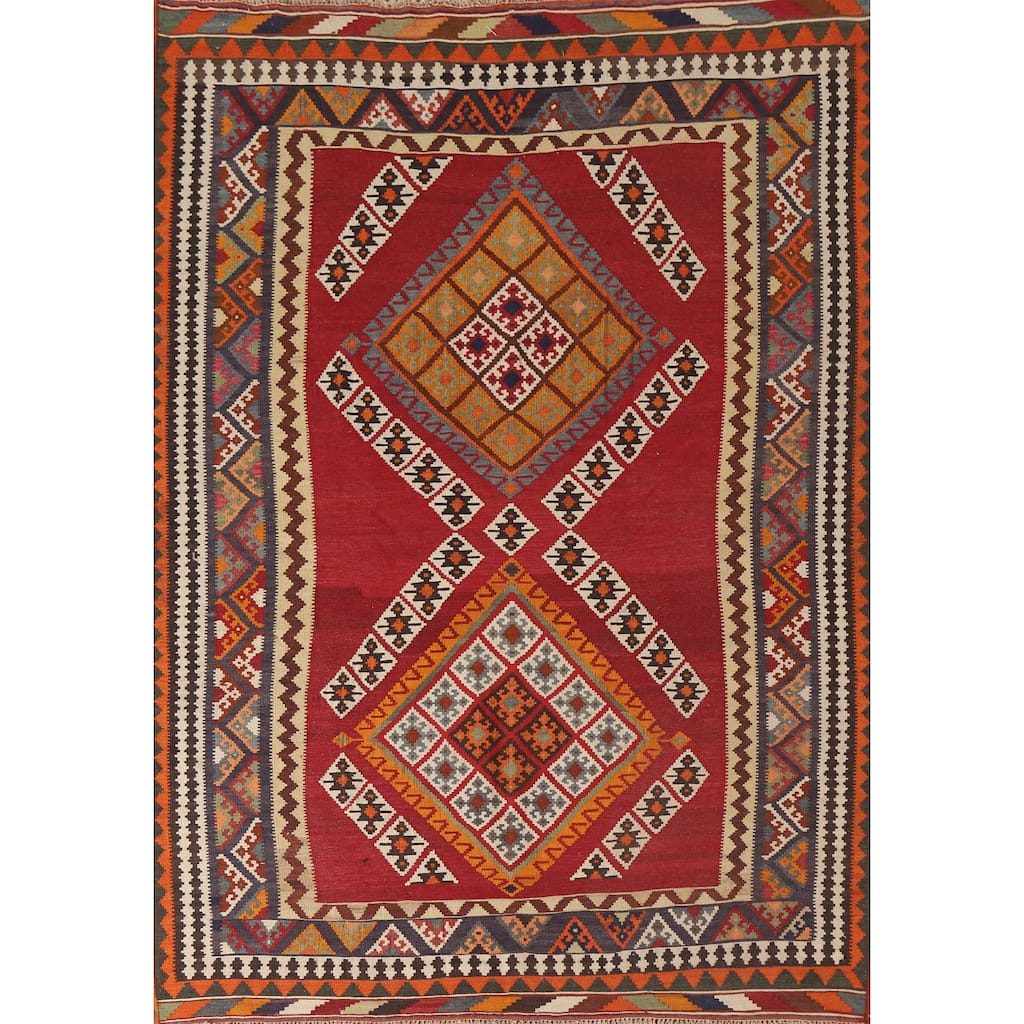 Vegetable Dye Kilim Qashqai Persian Vintage Area Rug - 5'3"x 7'7"