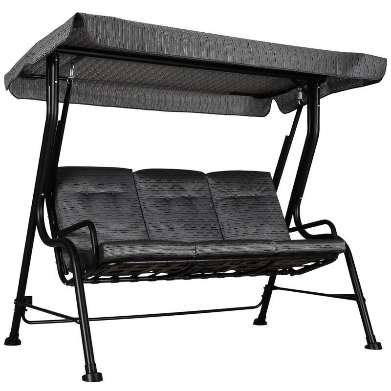 3-Seat Patio Swing, Adjustable Canopy, Thick Cushion, Steel Frame