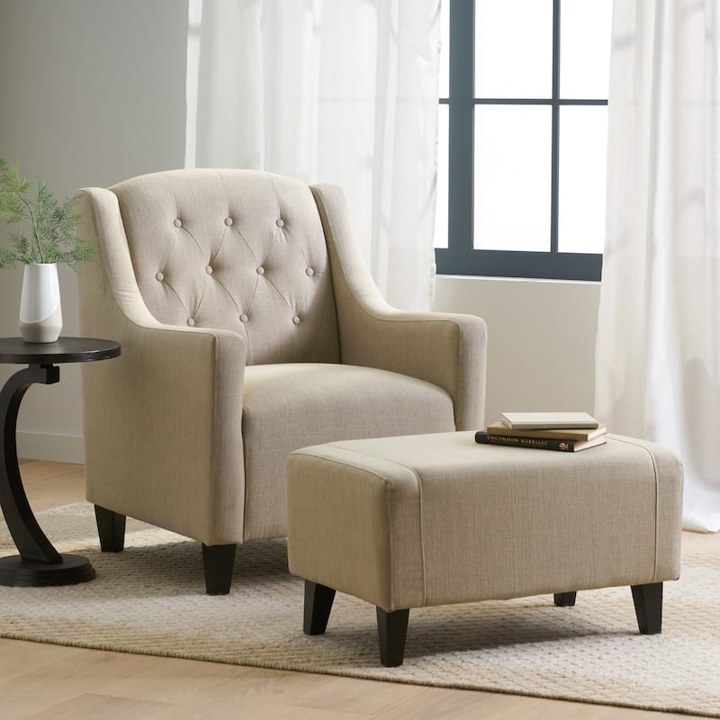 Modern 29.6" Upholstered Button Tufted Arm Chair with Ottoman Set for Living Room