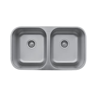 Karran Undermount Stainless Steel 32 in. 50/50 Double Bowl Sink