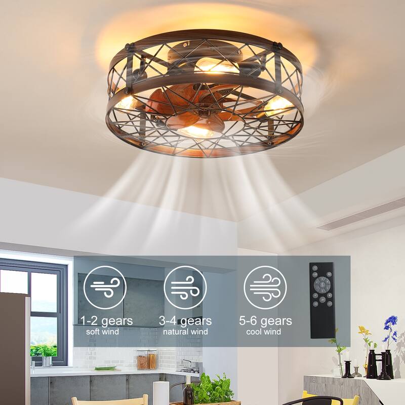 Cusp Barn 20" Flush Mount Ceiling Fan with Light,Reversible Farmhouse Caged Small Fan Light with Quite Airflow,Remote,E26 Bulbs