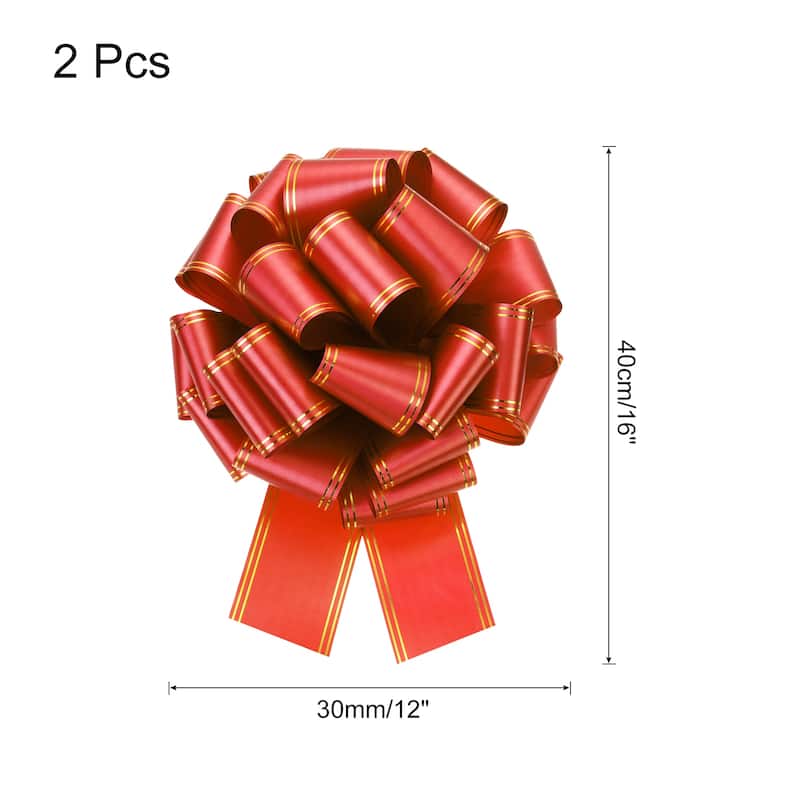 2pcs Large Pull Bow Metallic Car Ribbon with Gold Edge for Wrapping - Red - 12 Inch