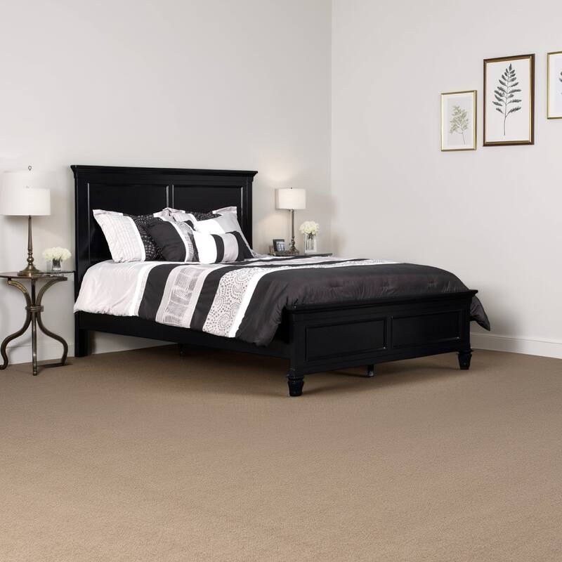 Umi Queen Size Bed, Classic Panel Design with Molded Details, Black Wood