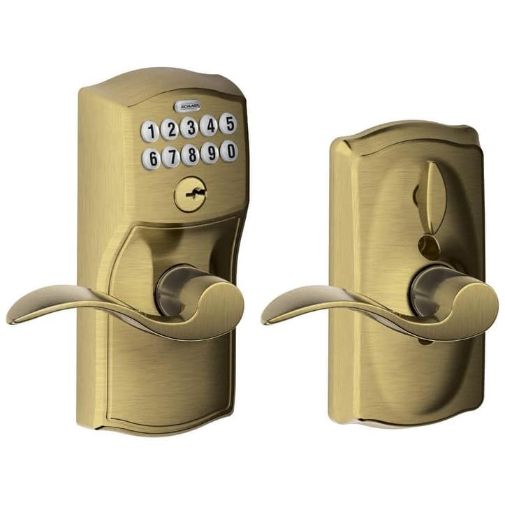 Schlage Camelot Keypad Entry with Flex-Lock Door Lever Set with Accent - Antique Brass