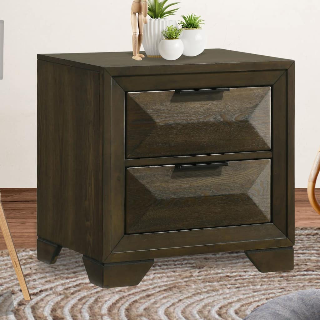 Boudin Walnut Solid Wood 2 Drawer Nightstand Modern Geometric Design