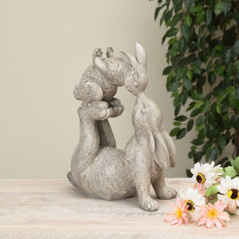 14.5 in Resin Kissing Bunnies Statue