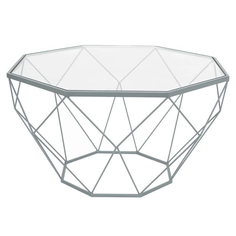Malibu 29" Modern Octagon Center Coffee Table with Tempered Glass Table top & Sturdy Metal Geometric Base for Living Room Office