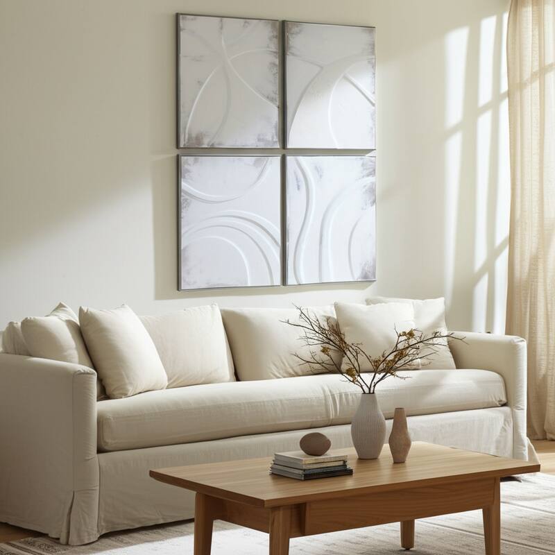 Canvas Art Wood Frame Abstract Textured Design (Set of 4) - 32" Ivory
