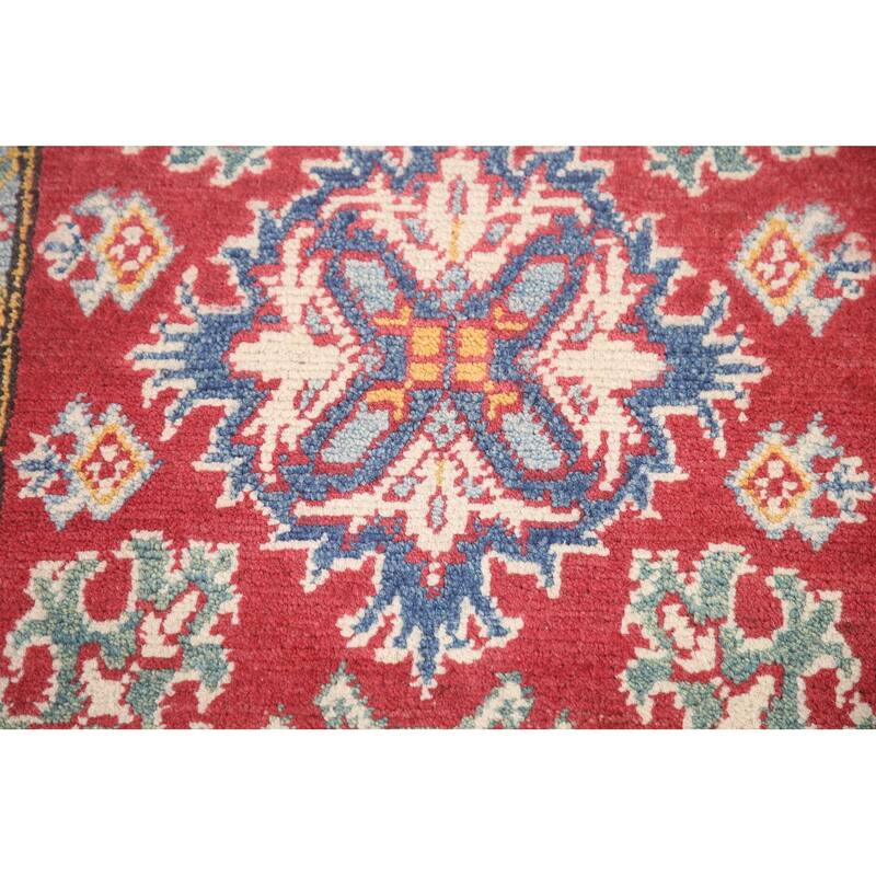 Hand Knotted Oriental 100% Wool Carpet Traditional Geometric Red Kazak Area Rug - 6' 5'' X 2' 8''