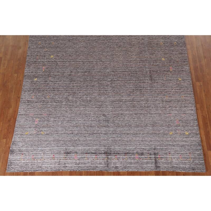 Striped Gabbeh Indian Area Rug Hand-Knotted Brown Wool Carpet - 7'10"x 9'9"