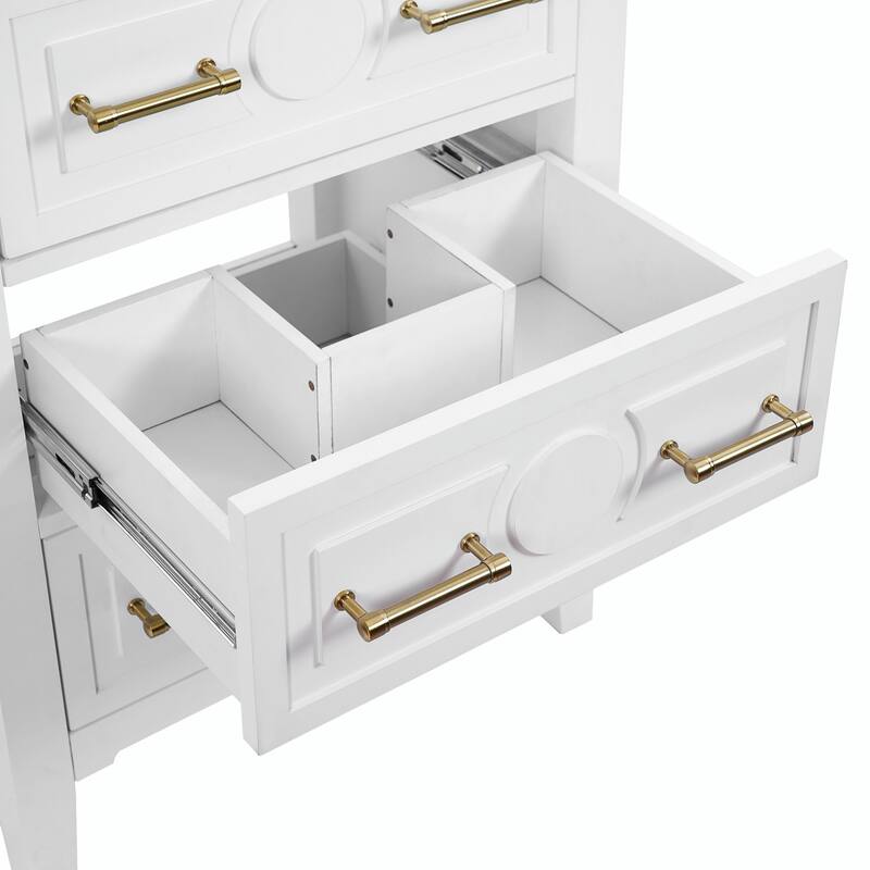 24" Bathroom Vanity with Ceramic Sink Combo, Free-Standing Single Vanity Set with 3 Drawers
