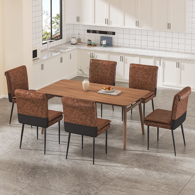 VECELO Foldable Dining Chair Set 2/4/6 Pack PU Leather Space Saving Chairs with Metal Legs Waterproof Kitchen Living Room Chairs - Brown - Set of 6