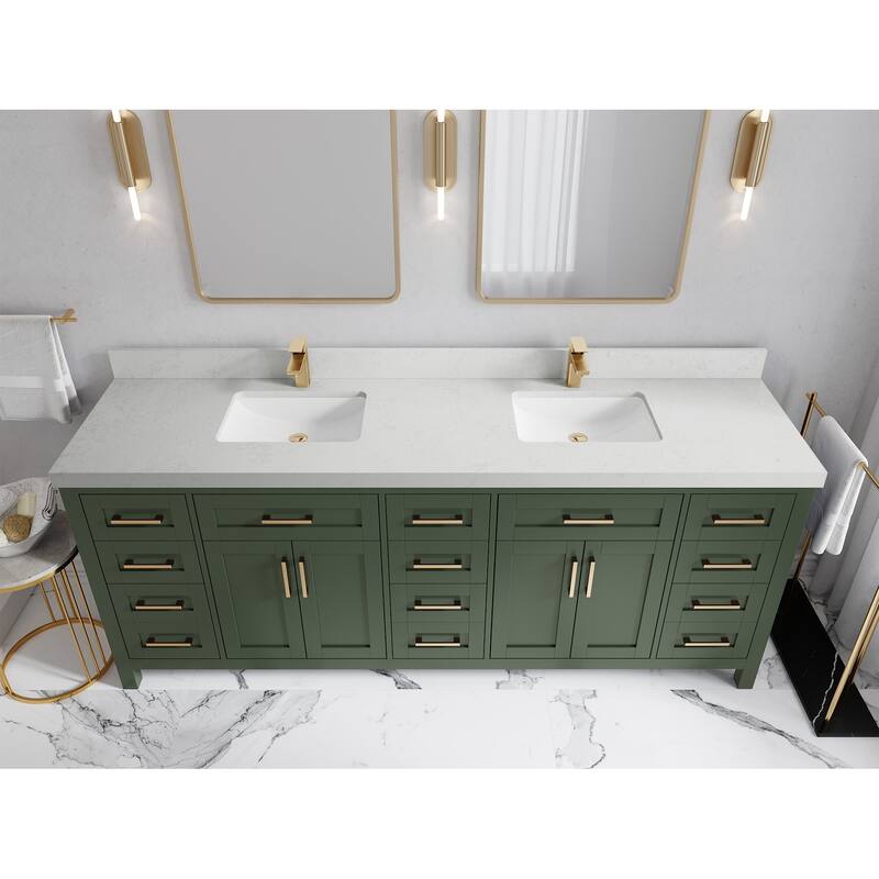 Willow Collections 84 in. W x 22 in. D Cambridge Double Sink Bathroom Vanity with Countertop - 2" Carrara Quartz - Pewter Green