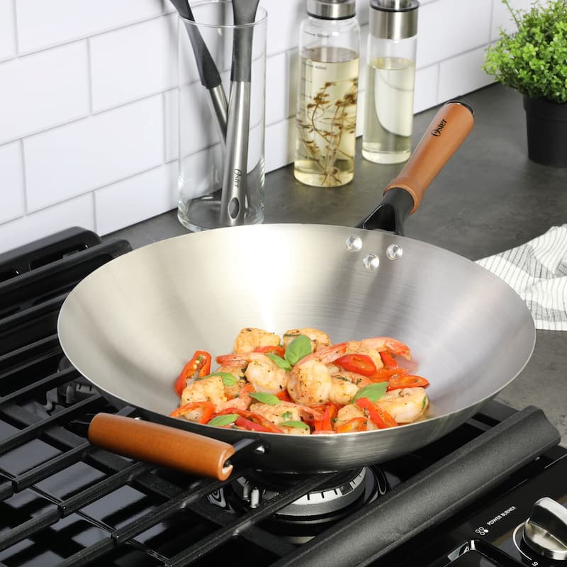 Oster Sangerfield 14 Inch Carbon Steel Wok W/Wood Handles