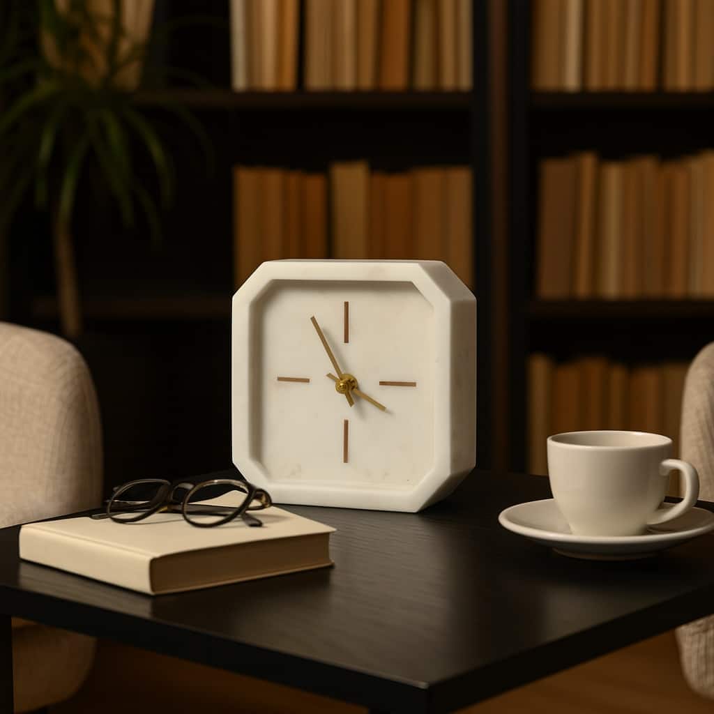 Modern Glam Marble & Stone Clock for Home Decor