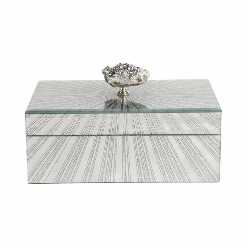 Glass and Wood Glam Decorative Contemporary Box with Stone Accent