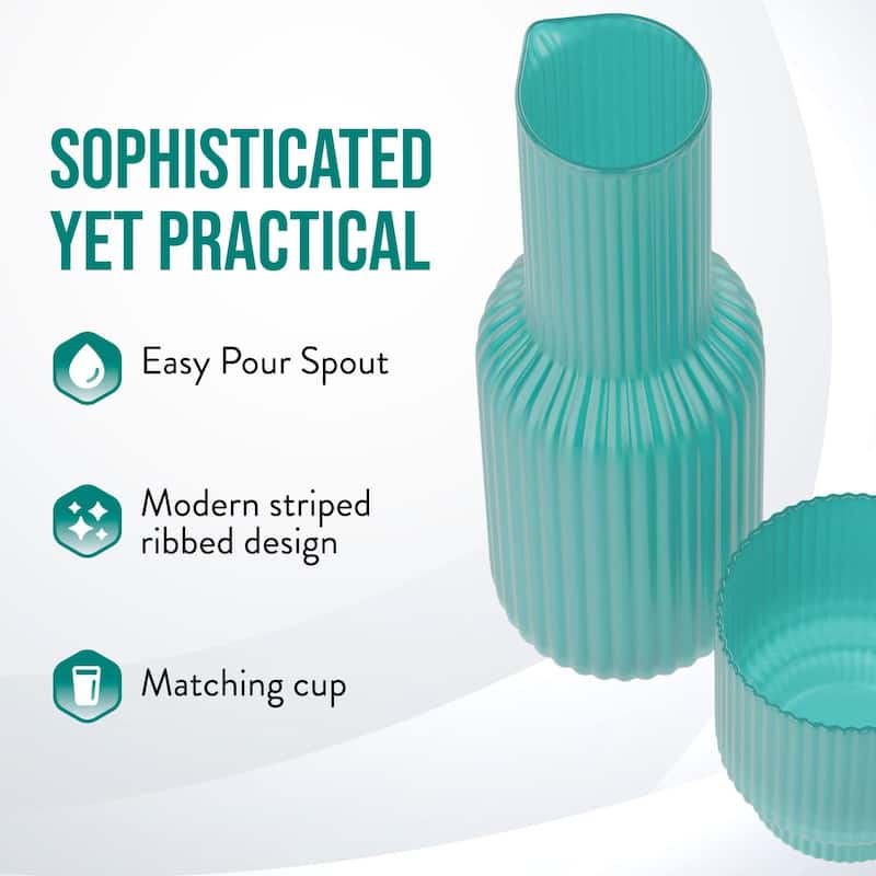 Aqua Blue Ried 2 Pc Water Carafe Set