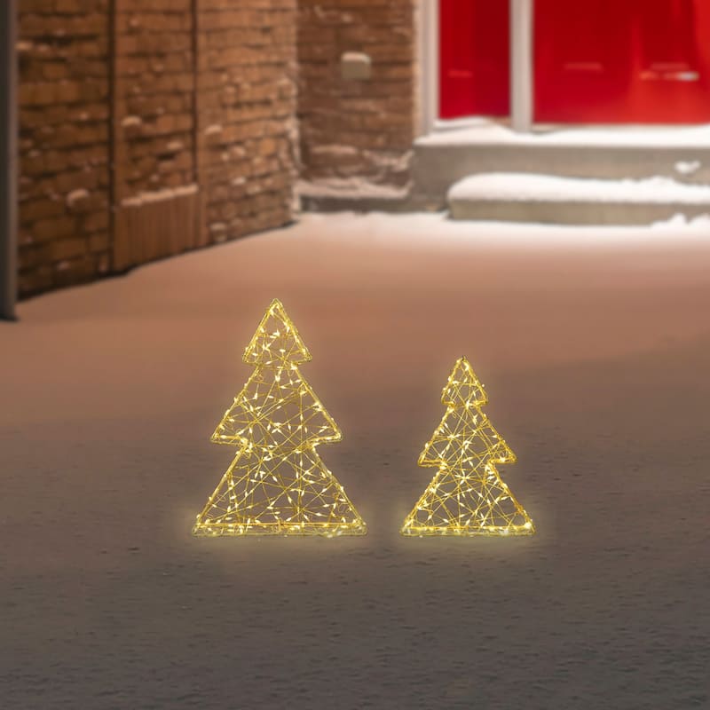 LED Lighted Wire Christmas Tree Decorations - 14" - Set of 2