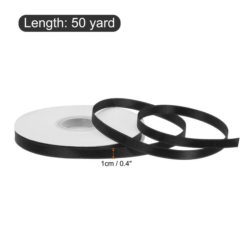 50 Yards 0.4 Inch Satin Ribbon Gold Edges Double Faced Ribbon Bow - 50 Yards - Black
