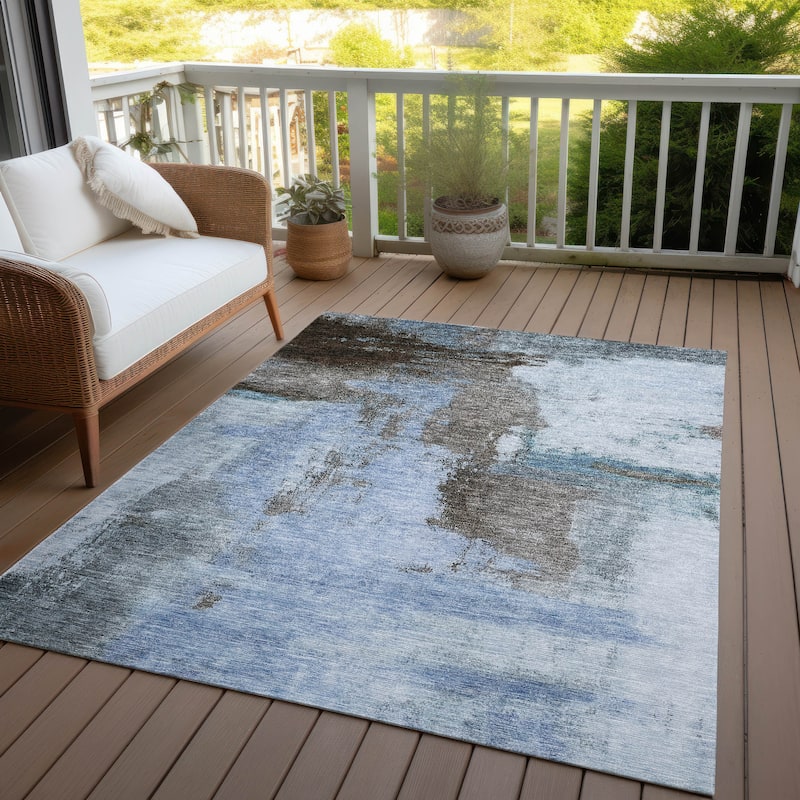 Machine Washable Indoor/ Outdoor Contemporary Abstract Chantille Rug
