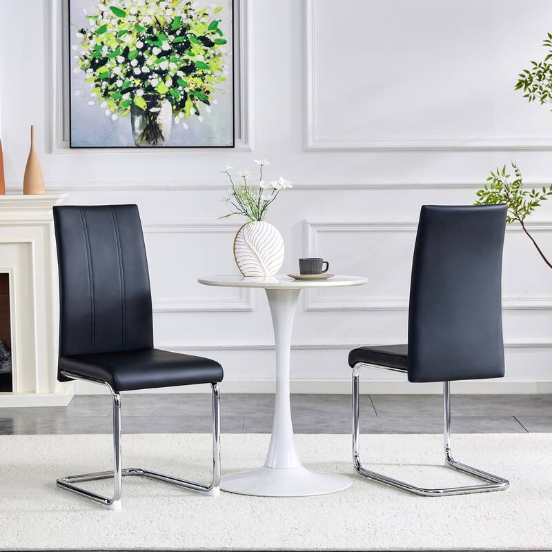 2-Pack PU Upholstered Dining Chairs - Modern High-Back Side Chairs with Sturdy Chrome-Plated Iron Tube Legs for Dining Room