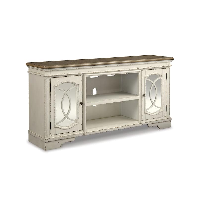 Realyn Casual Extra Large TV Stand w/Fireplace Option Chipped White