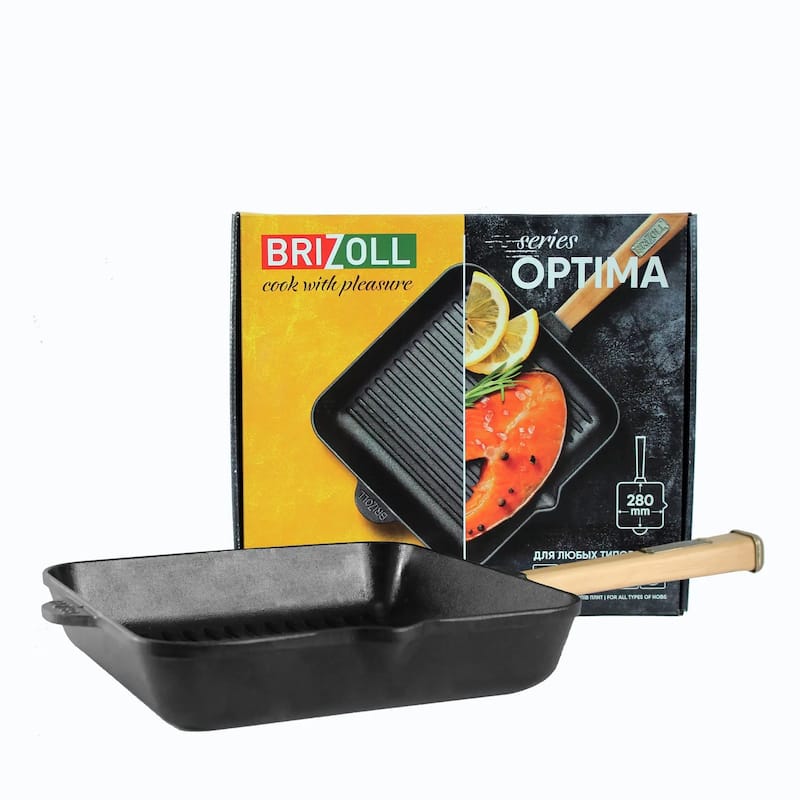 Brizoll Cast Iron Grill Pan w/ Removable Handle