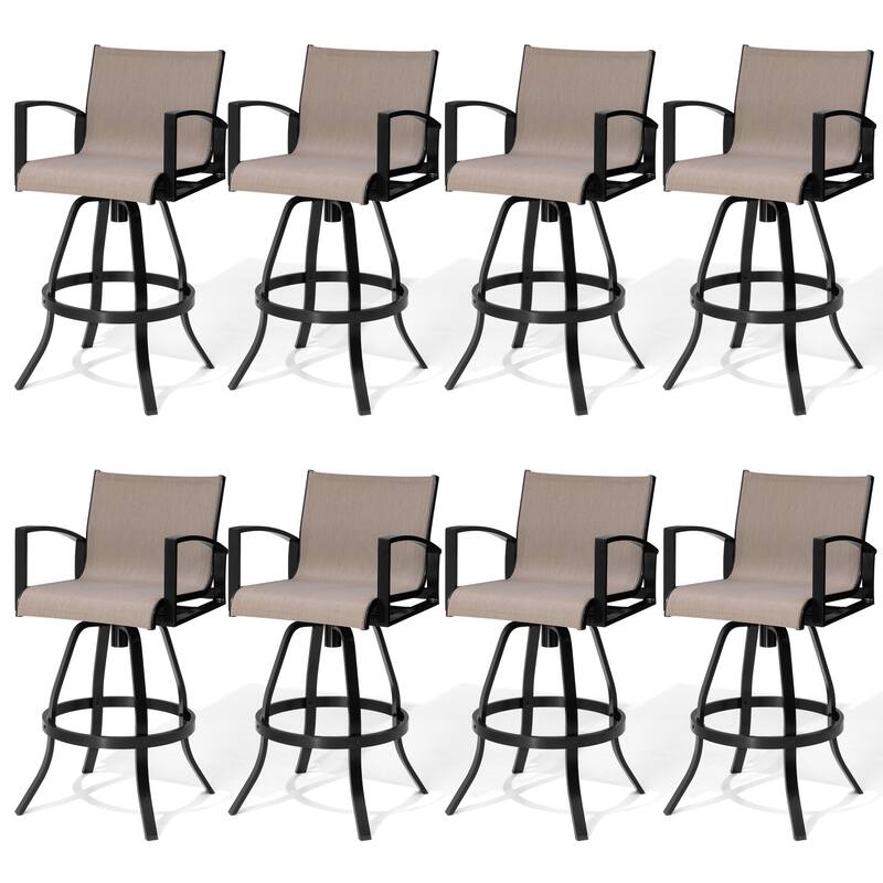 30''H Pellebant Outdoor Patio Aluminum Premium Swivel Bar Stools with Sunbrella Fabric - AUGUSTINEASHE - 8-Piece