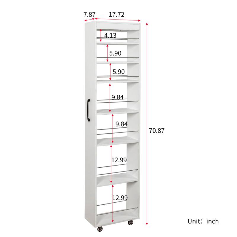 7 Tier Slim Pull Out Storage Cart with Wheels, Narrow Rolling Organizer for Kitchen Pantry, Living Room and Small Spaces