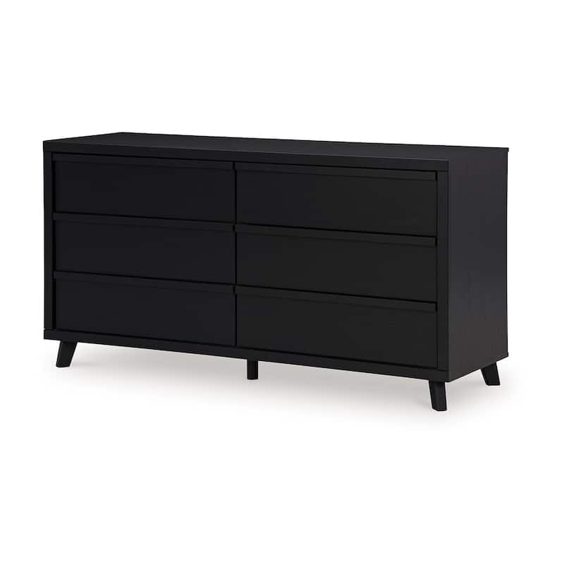 Danzi 62 Inch Dresser, 6 Storage Drawers, Modern Black Laminate Finish