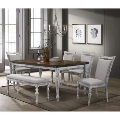 Roundhill Furniture Salines 6 Piece Dining Table Set with 4 Upholstered Chairs and 1 Bench, White