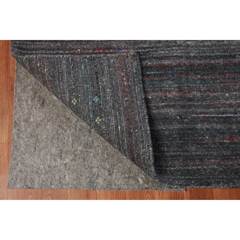 Hand Knotted Oriental 100% Wool Carpet Tribal Stripe Greys & Charcoal Gabbeh Area Rug - 9' 6'' X 9' 9''