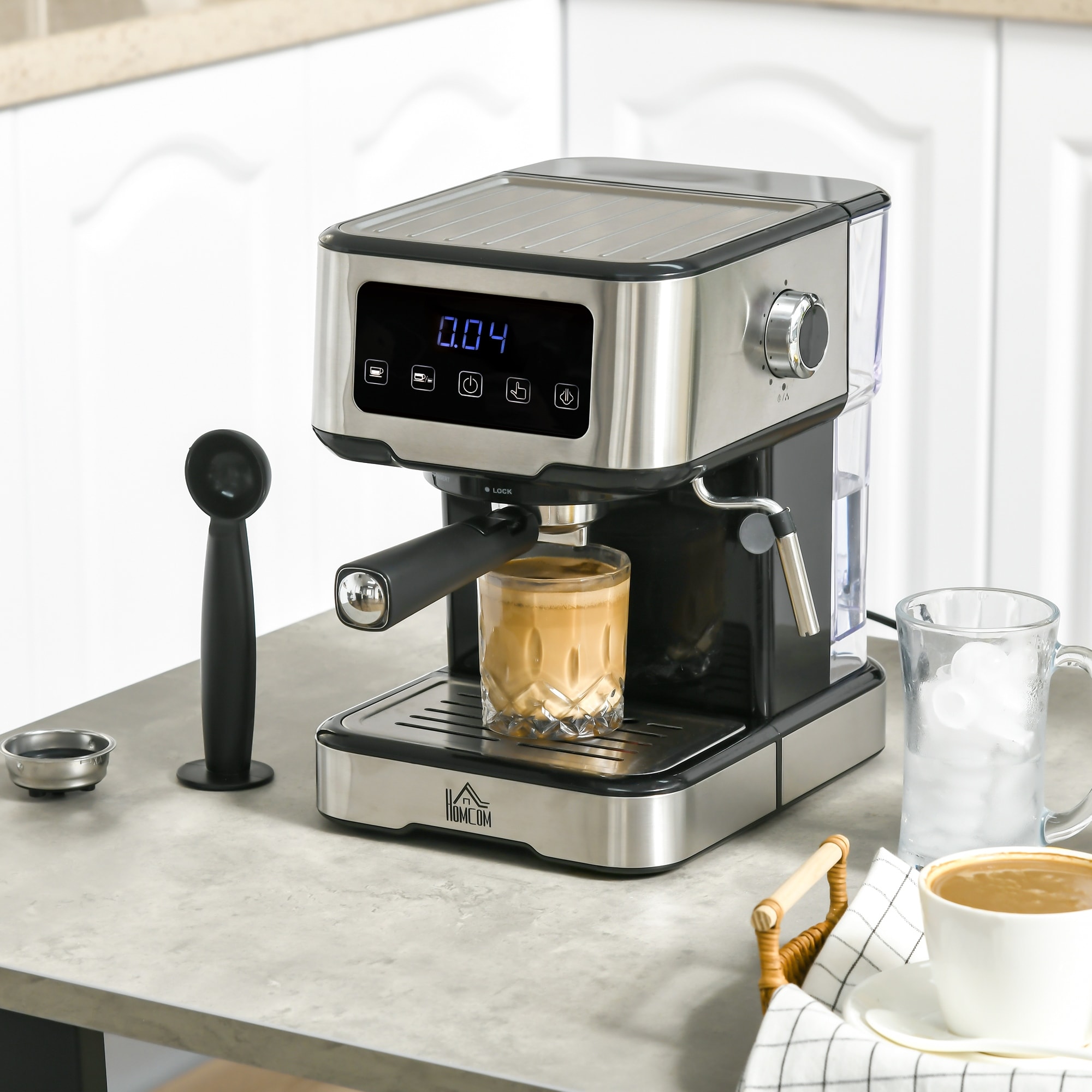 Calphalon Compact Espresso Machine, Home Espresso Machine with Milk Frother, Stainless Steel