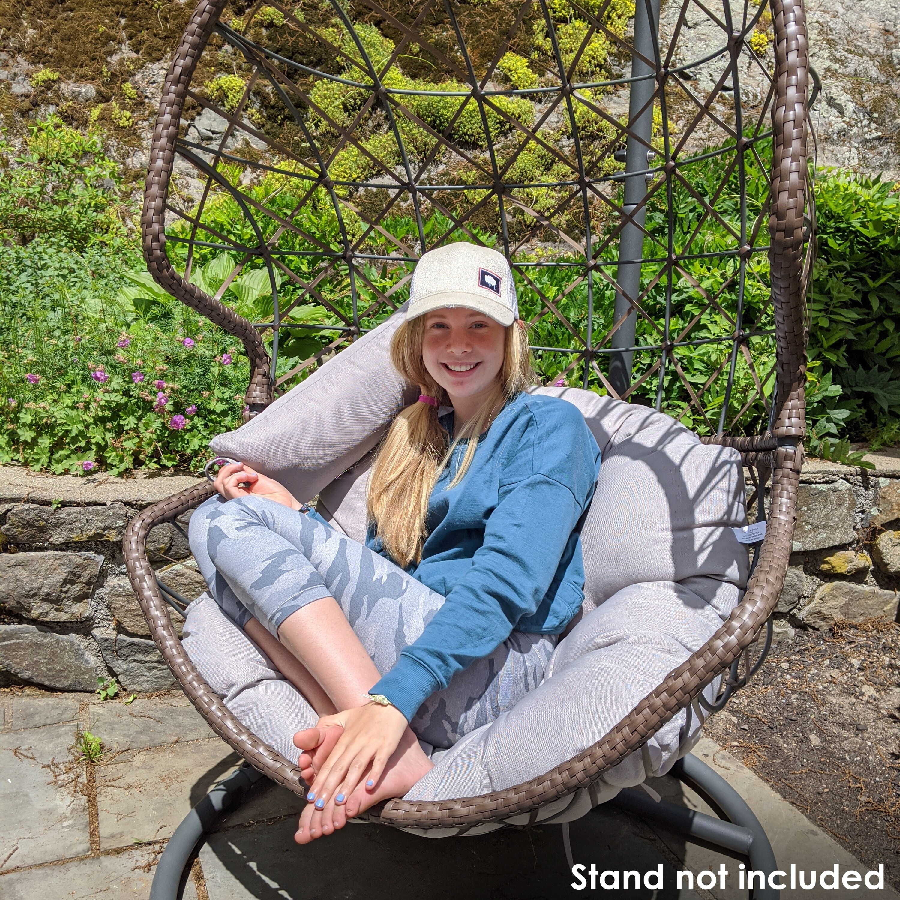 Hanging Basket Egg Chair Swing Resin Wicker Gray Cushions