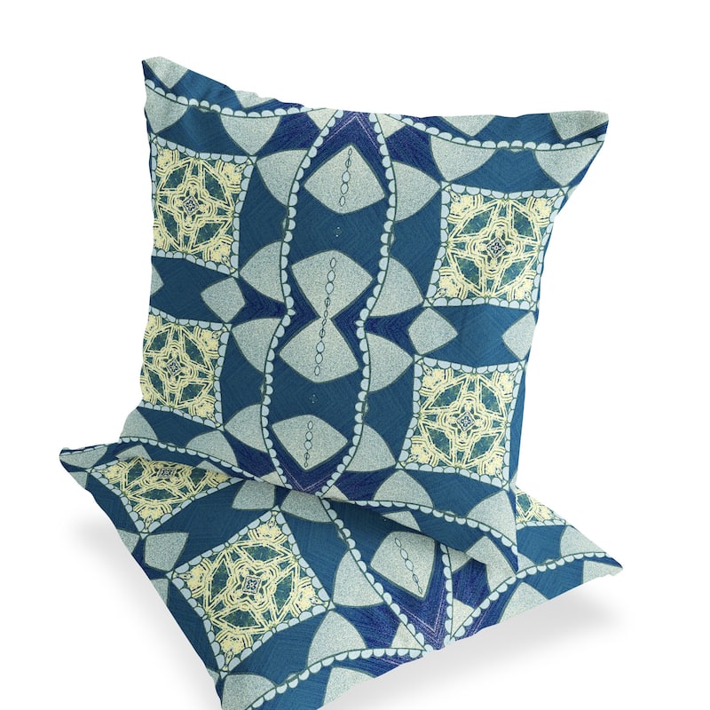 HomeRoots Set of Two 16" X 16" Blue and Green Blown Seam Eclectic Indoor Outdoor Throw Pillow - 16.00' X '16.00' X '5.00