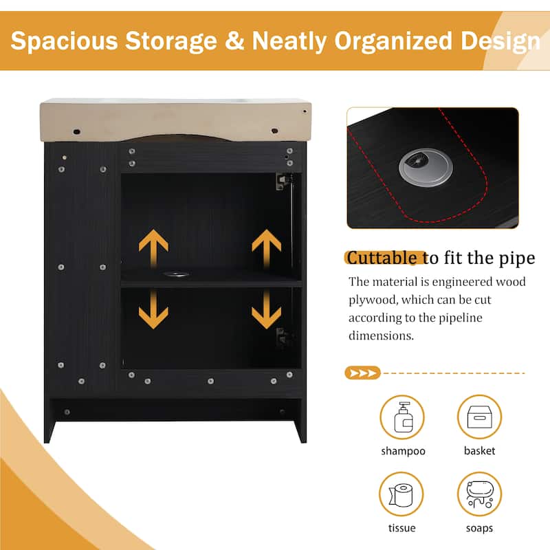 Malwee 28" FreeStanding Bathroom Vanity with Sink, Small Floor Stand Bathroom Vanity with Ceramic Sink and Soft Close Door