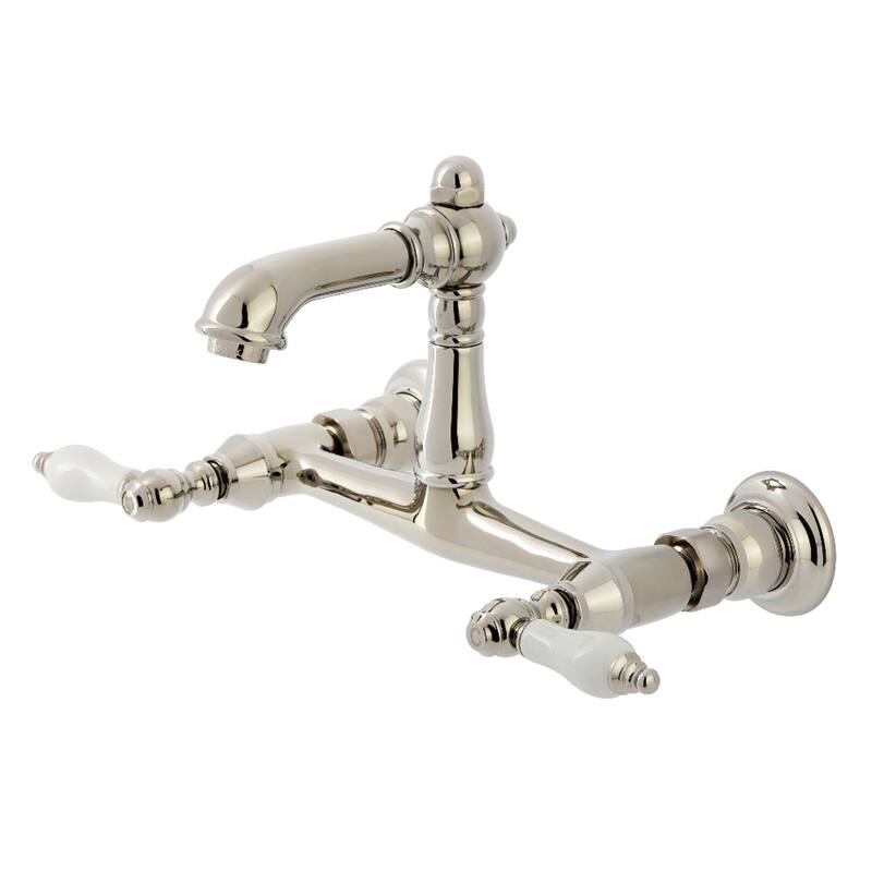 Kingston Brass English Country Two-Handle 2-Hole Wall Mount Bathroom Faucet - Polished Nickel