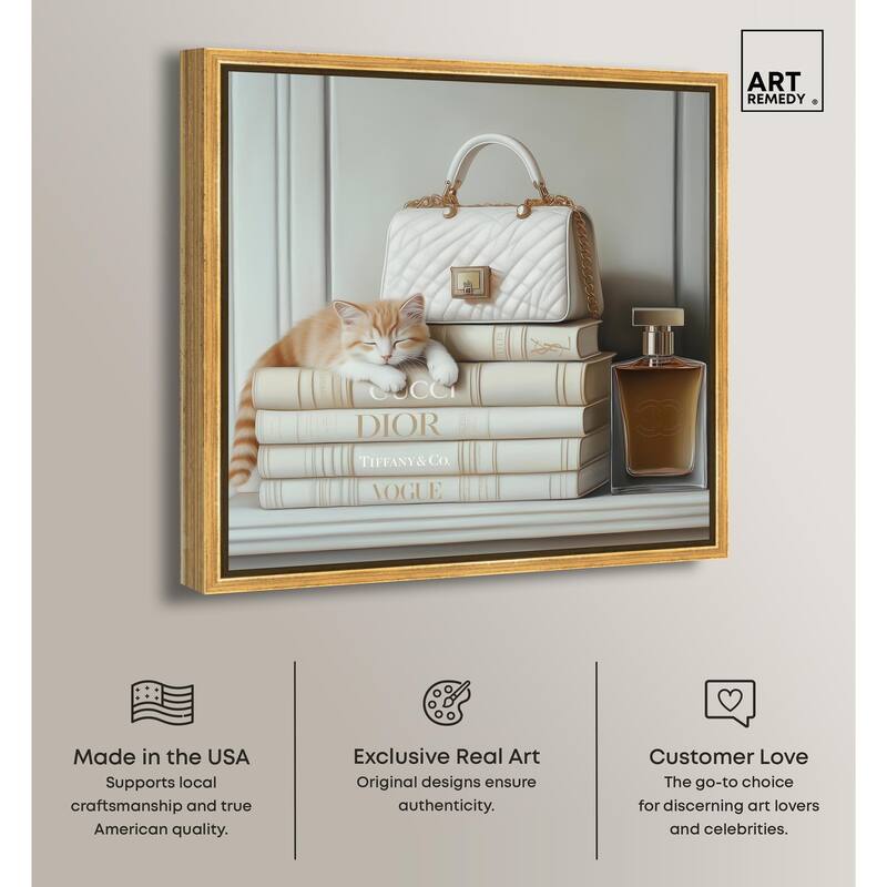 Ivory Books and Kitten Canvas by Art Remedy