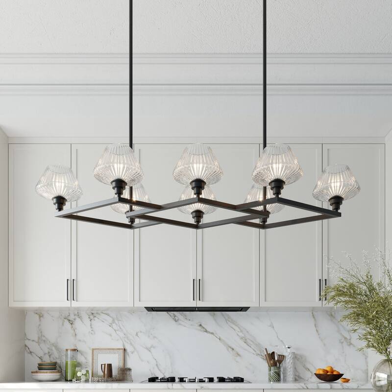 Acroma 8 - Light Steel & Glass Dimmable Chandelier