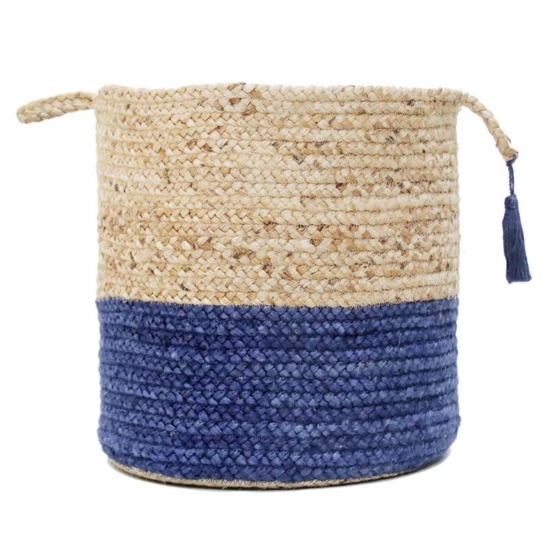 Sevita Two-Tone Handbraided Jute Storage Basket with Handles