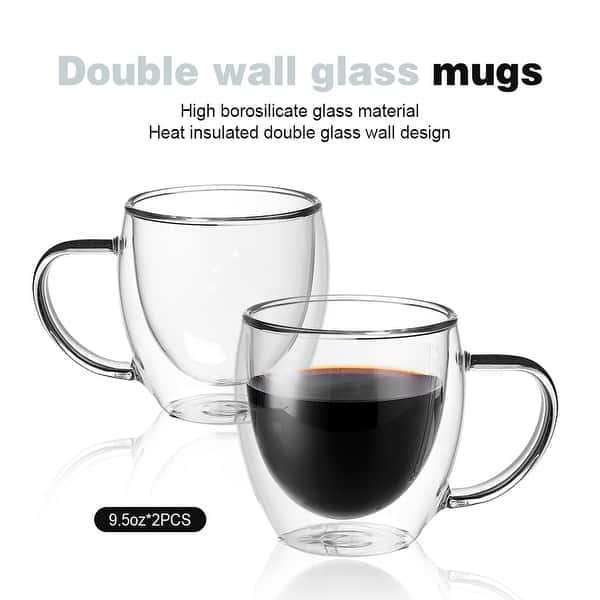 Set of 2 - Premium Borosilicate Glass Coffee Mug - Practical and Heat  Resistant ,Glass Cups for Coffee, Tea, Cappuccino. - Bed Bath & Beyond -  40182532