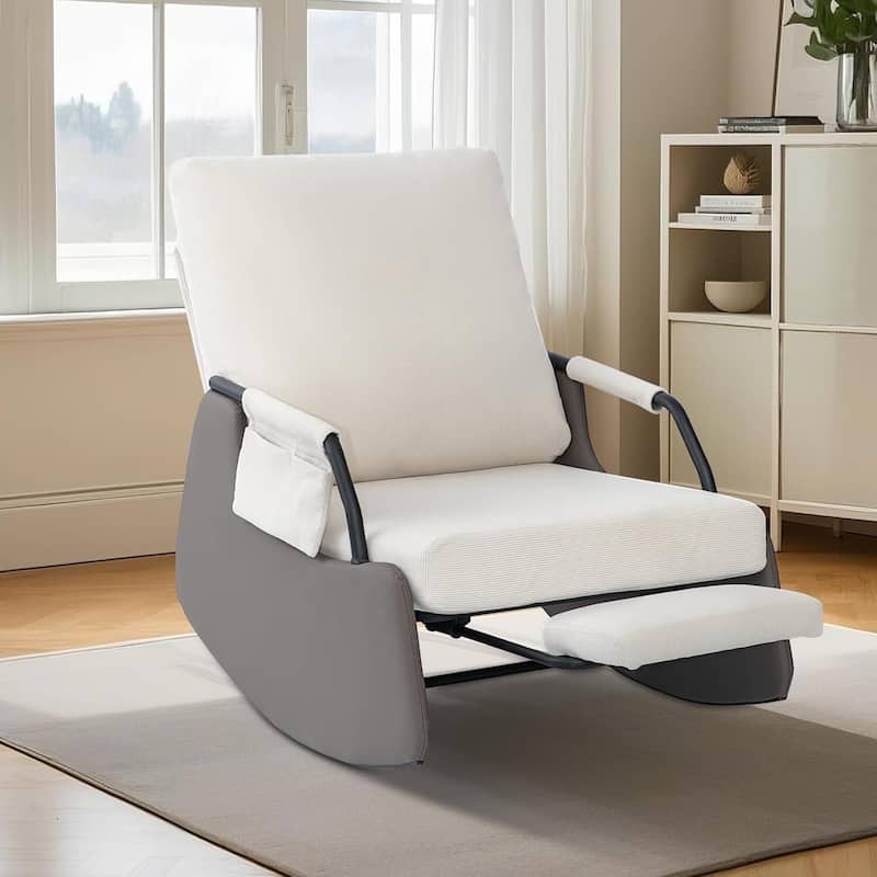 Upholstered Recliner Rocking Chairs for Living Room, Bedroom, Garden - 1PC - White
