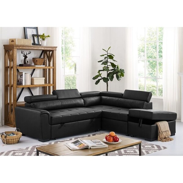 Faux Leather Right Hand Facing Sleeper Sectional with Storage Ottoman Bed Bath Beyond 32169451