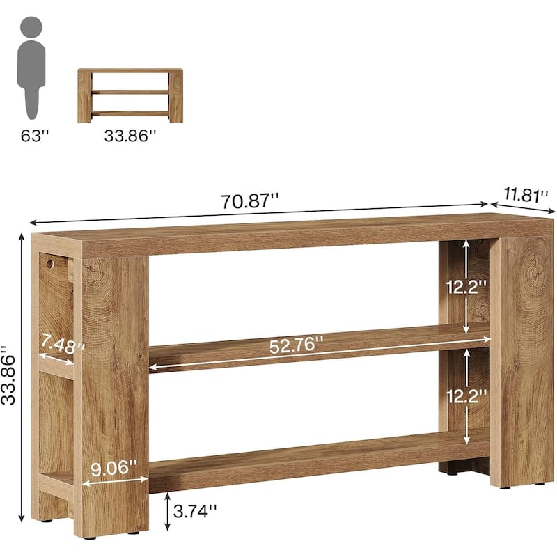 70.9-Inch 3-Tier Extra Long Console Table with Storage for Entryway, Living Room, Hallway