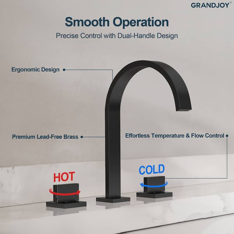 GRANDJOY High Arc Double Handle Bathroom Sink Faucet with Drain