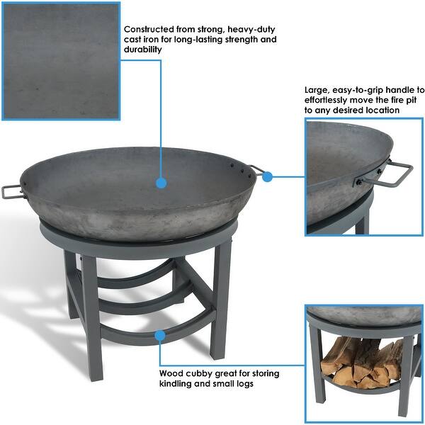 Shop Sunnydaze Outdoor Cast Iron Fire Pit Bowl With Built In Log