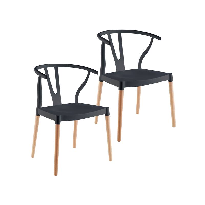 Porthos Home Lyra Plastic Dining Chairs with Beechwood Legs, Set of 2