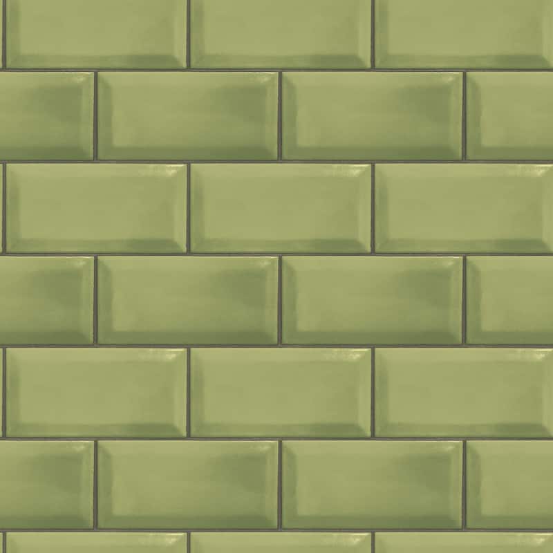Galerie Wallcoverings Just Kitchens Metro Tile Vinyl on Non-woven Matte Wallpaper Roll - 33 feet x 21 inches - Green