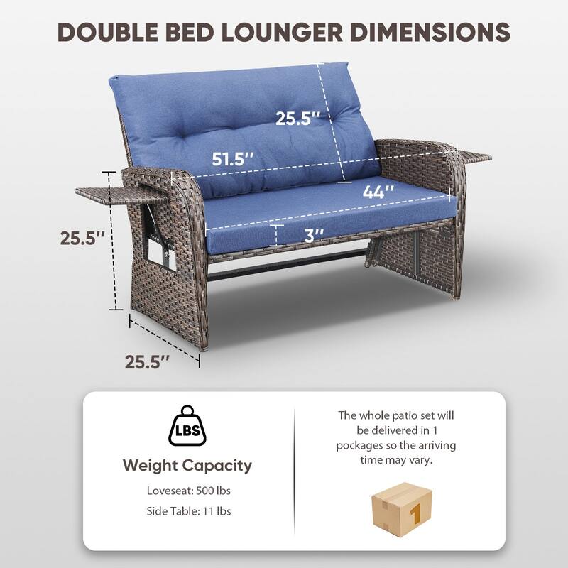 Outdoor Patio Double Lounge Chair without Ottoman